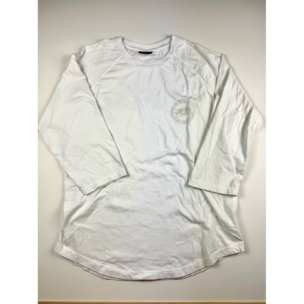 STUSSY Laguna White Men's Raglan Tee 3/4 Sleeve T Shirt Graphic Skater Surf M